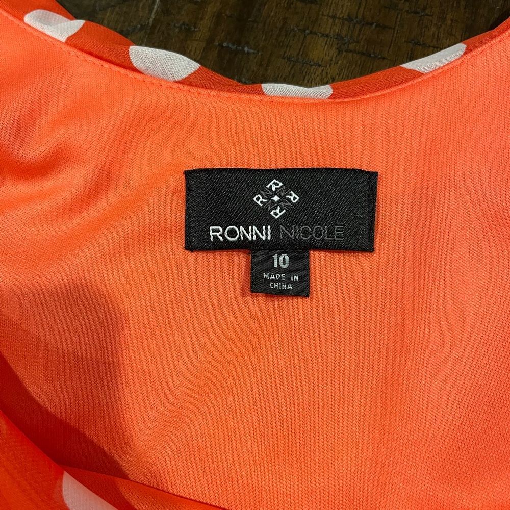 Ronni Nicole Vibrant Orange Dress with White Dots